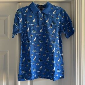 NWT Boys M 10/12 Polo by Ralph Lauren Blue Sailing Print Polo Shirt